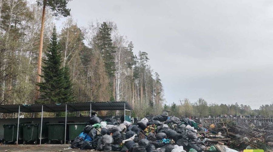 На старом кладбище Заречного гора мешков с мусором переросла контейнерную площадку