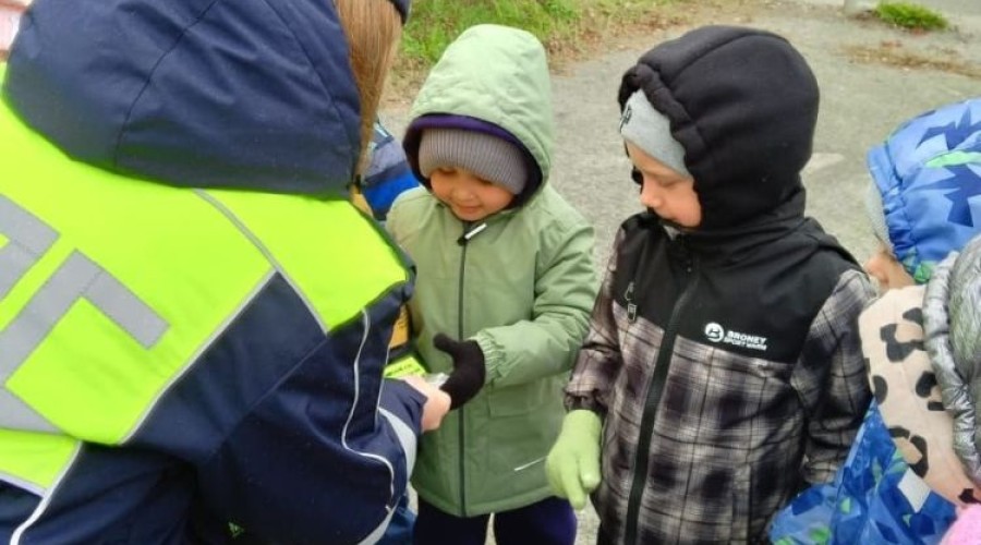 Сотрудники Госавтоинспекции провели акцию «Засветись» совместно с воспитанниками детского сада «Солнышко»