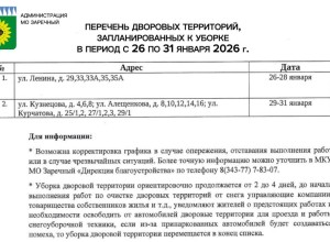 ПЕРЕЧЕНЬ ДВОРОВЫХ ТЕРРИТОРИЙ, запланированных к уборке в период с 26 по 31 января