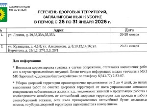 ПЕРЕЧЕНЬ ДВОРОВЫХ ТЕРРИТОРИЙ, запланированных к уборке в период с 26 по 31 января