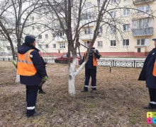 В сквере Победы полным ходом идёт весенняя уборка
