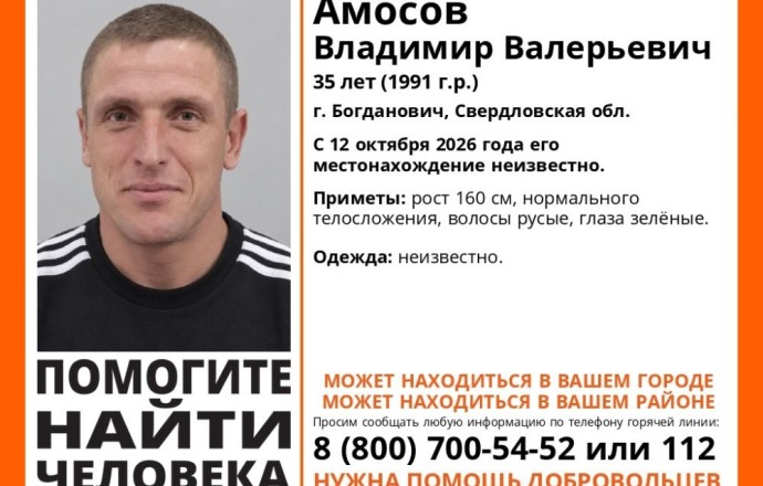 В Богдановиче разыскивают Владимира Амосова 1991 года рождения